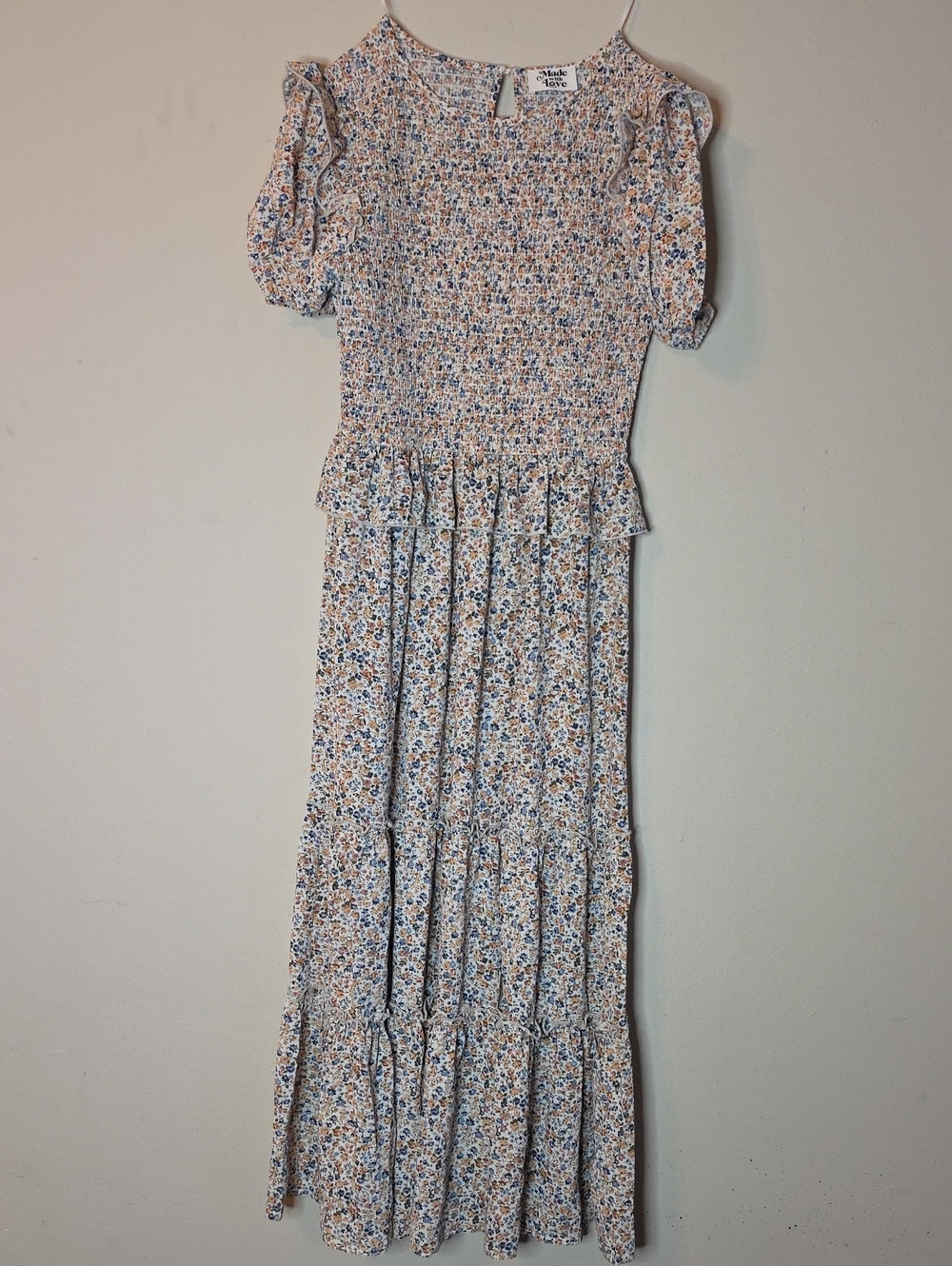 Made With Love Smocked Blue Floral Maxi Dress with Ruffle Peplum